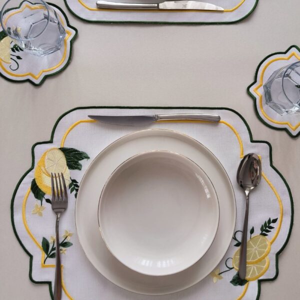 Limon Desenli Amerikan Servis & Kokteyl Peçete & Runner Takımı - 6'lı detay görünümü