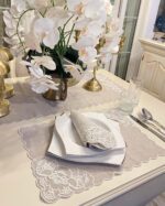 Delik İşi Kabartma Nakışlı Keten Sofra Seti