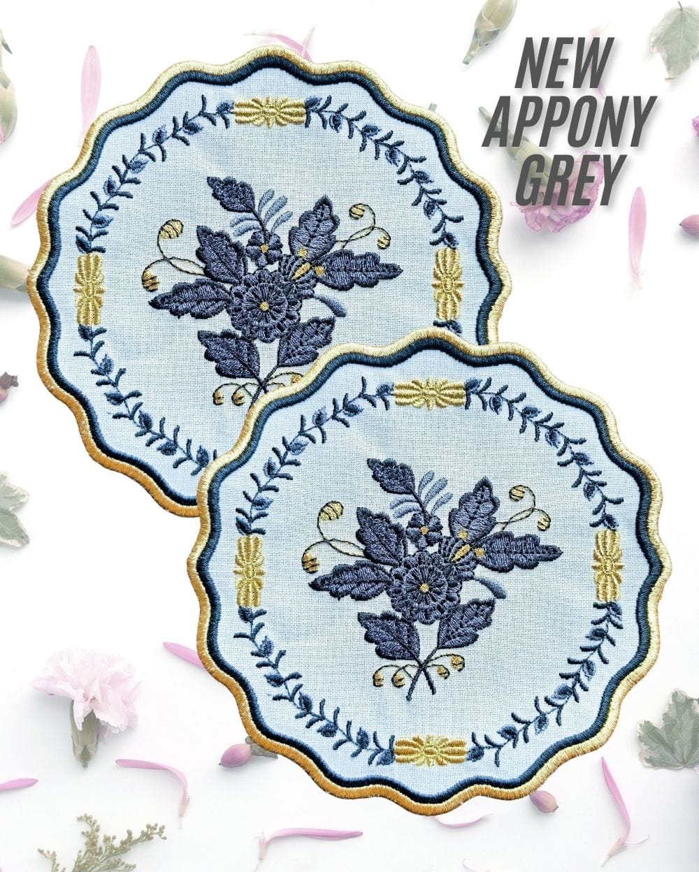 Herend Appony Gri̇ Kokteyl Peçetesi̇ yakın çekim